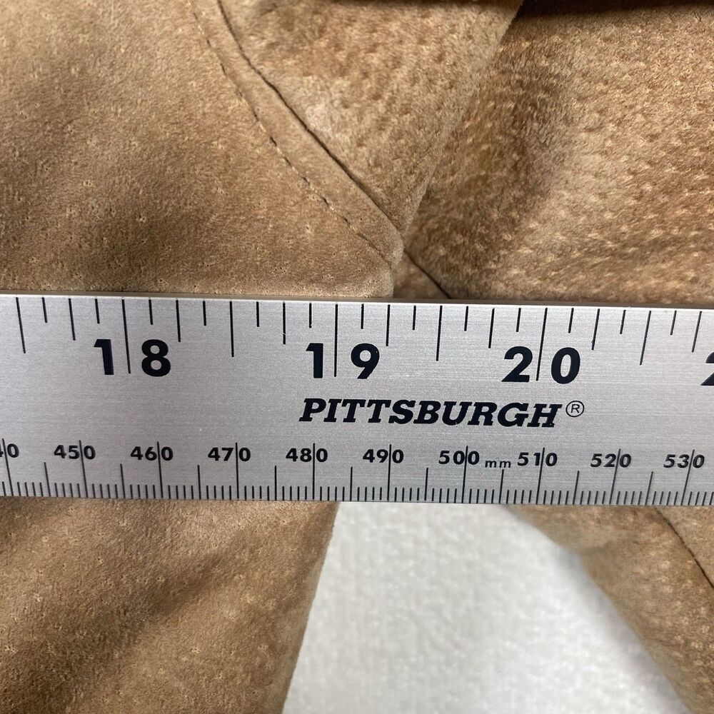 Vintage Nicole Miller Suede Leather Faux Shearling Long Coat Tan Y2K Women’s M - Picture 12 of 14